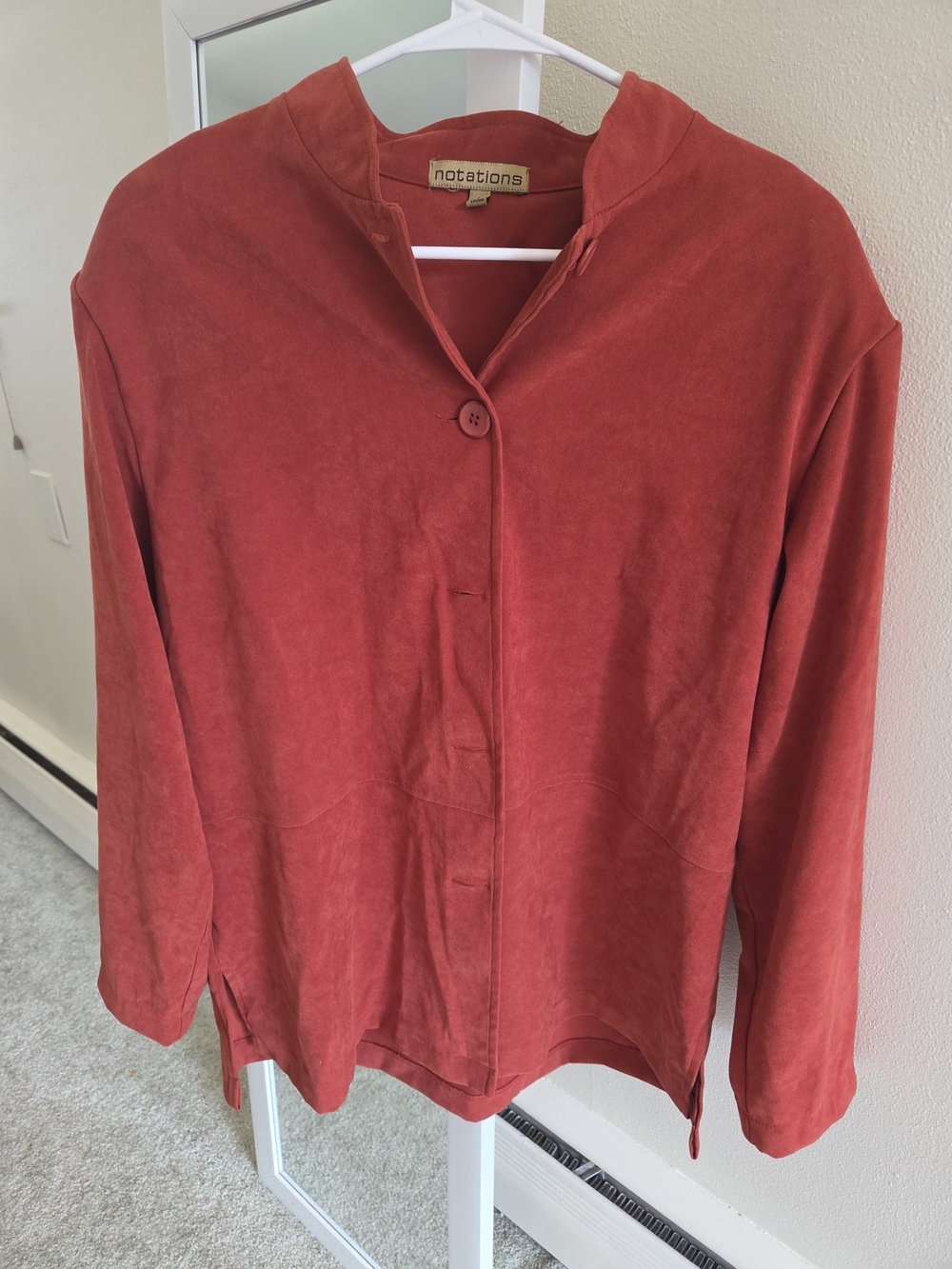 Notations Rust/Burnt Orange Button Front Suede-Look Jacket Top